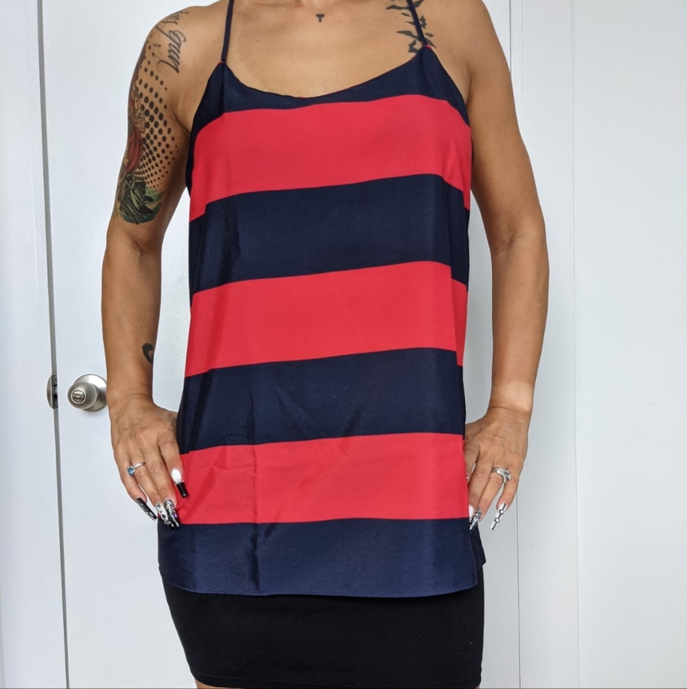 J. Crew Red and Black Striped Tank Top
